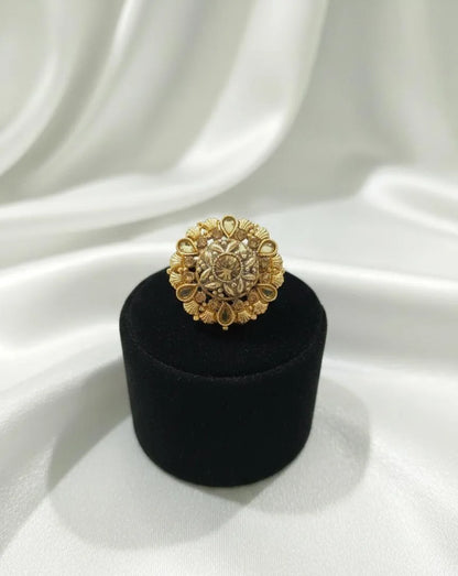 Golden Adjustable Floral Ring for Women Wedding Party Wear