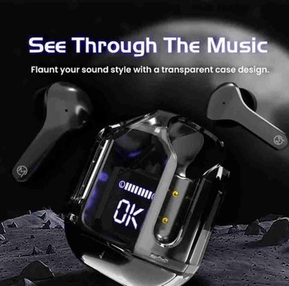 Wireless Noise-Cancelling Earbuds Black Transparent Bluetooth 5.3