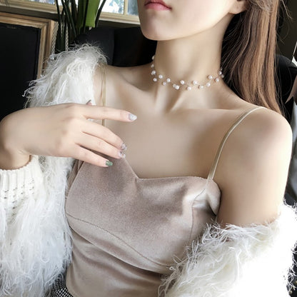 Pearl Choker Necklace for Women Korean Style Silver White Bead