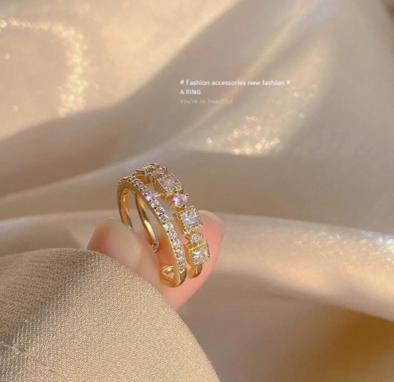 Gold Plated Adjustable Stone Ring for Women Daily Wear Fashion