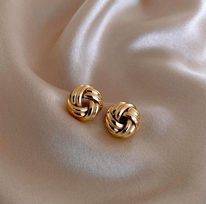 Golden Geometric Stud Earrings for Women