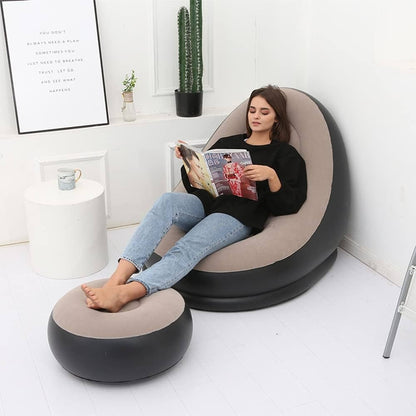 Luxury Inflatable Lounge Chair with Ottoman Modern Air Sofa Set for Living Room & Bedroom - With Air Compressor
