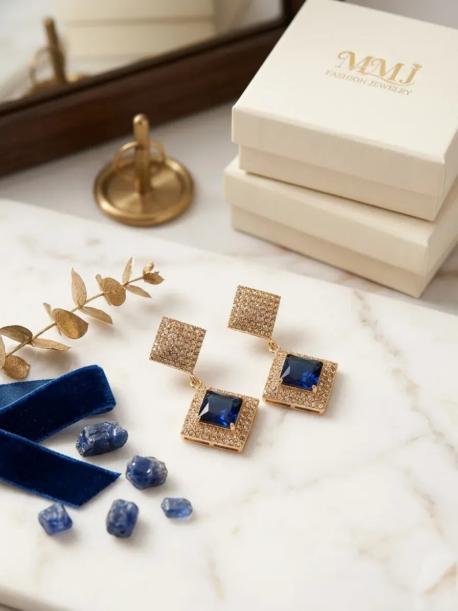 Gold Plated Crystal Earrings for Women 2 Pcs