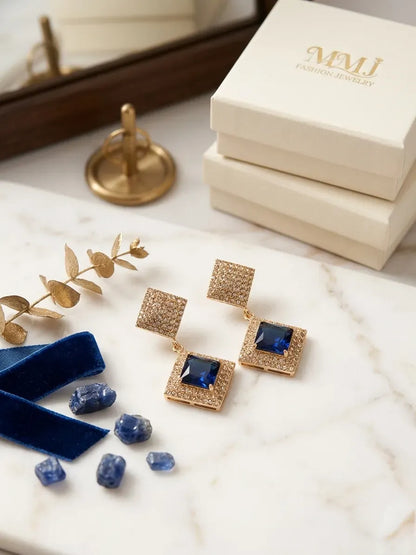 Gold Plated Crystal Earrings for Women 2 Pcs