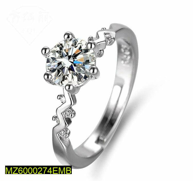 American Diamond Ring Silver Plated Adjustable Size