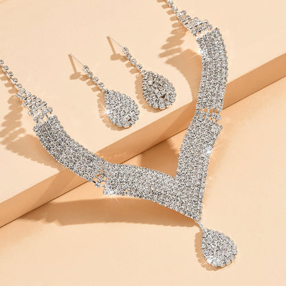 V-Neck Diamond Necklace & Earrings Set for Pakistani Women