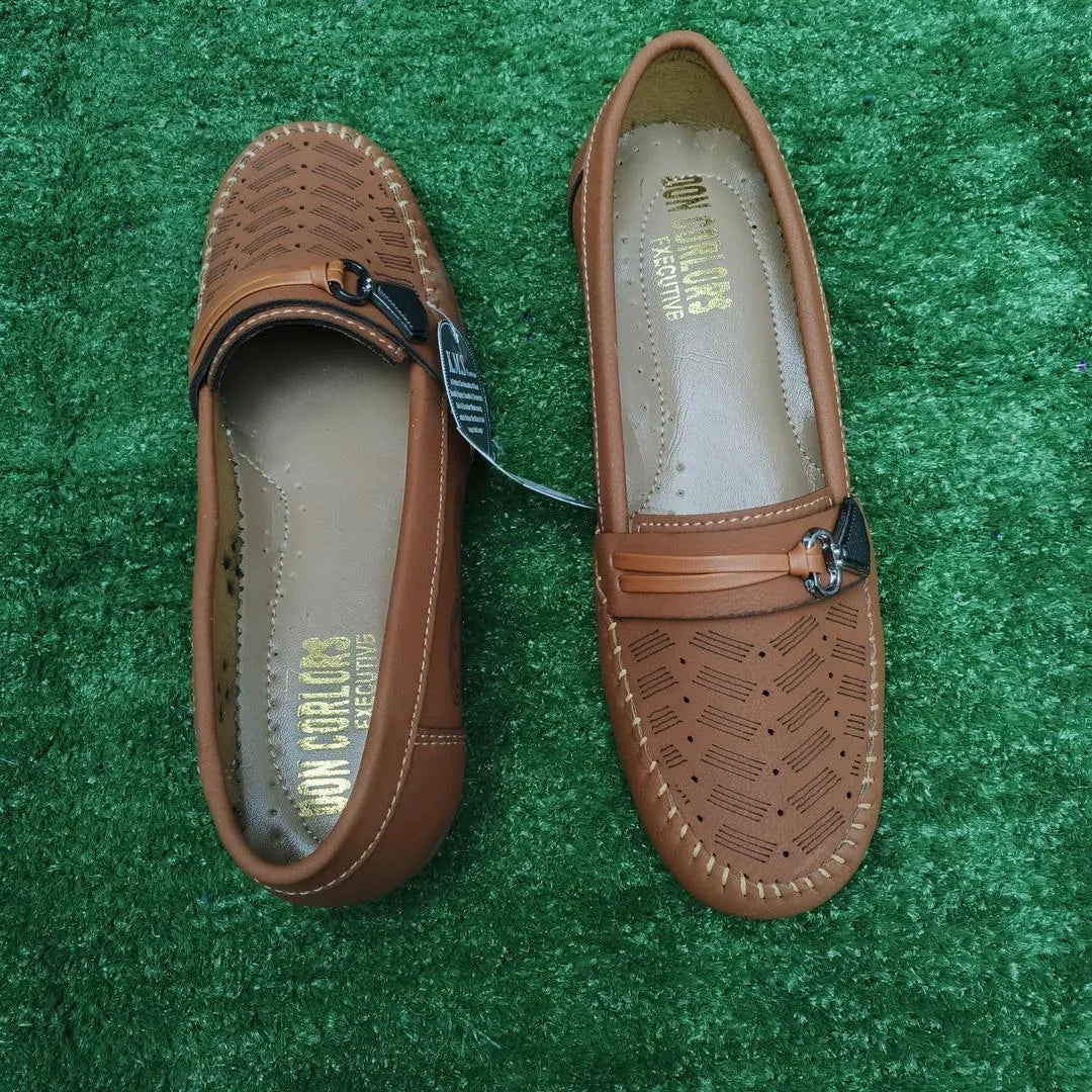 Women Brown Synthetic Leather Loafers with Buckle