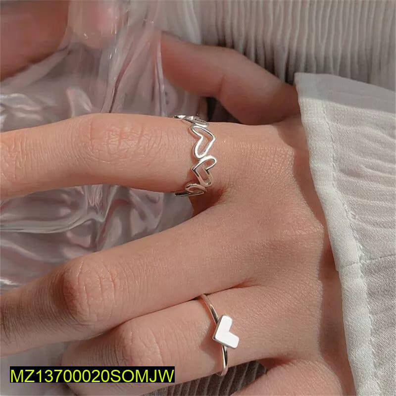 Adjustable Silver Heart Rings Set for Women