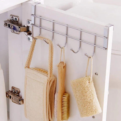 Metal Bathroom Hanger Silver 5 Hooks Wall Mount