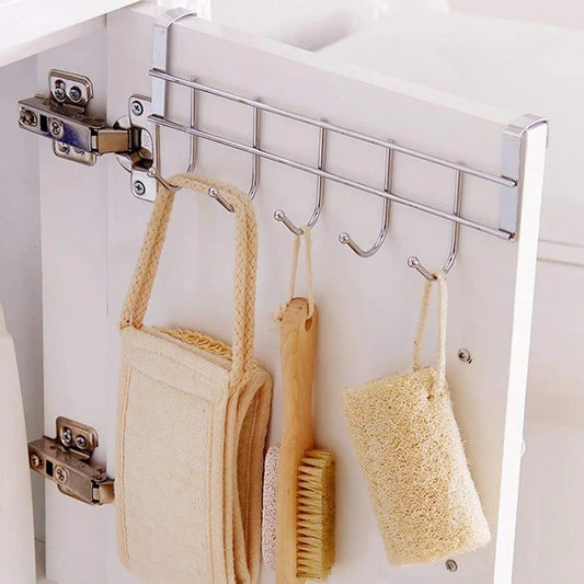 Metal Bathroom Hanger Silver 5 Hooks Wall Mount