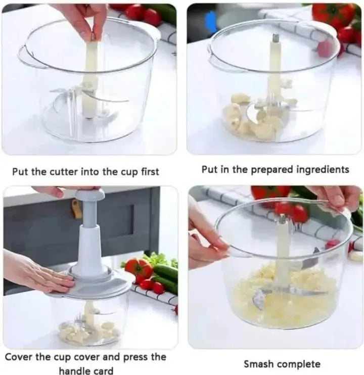 Manual Food Chopper Push ABS Plastic Transparent Bowl
