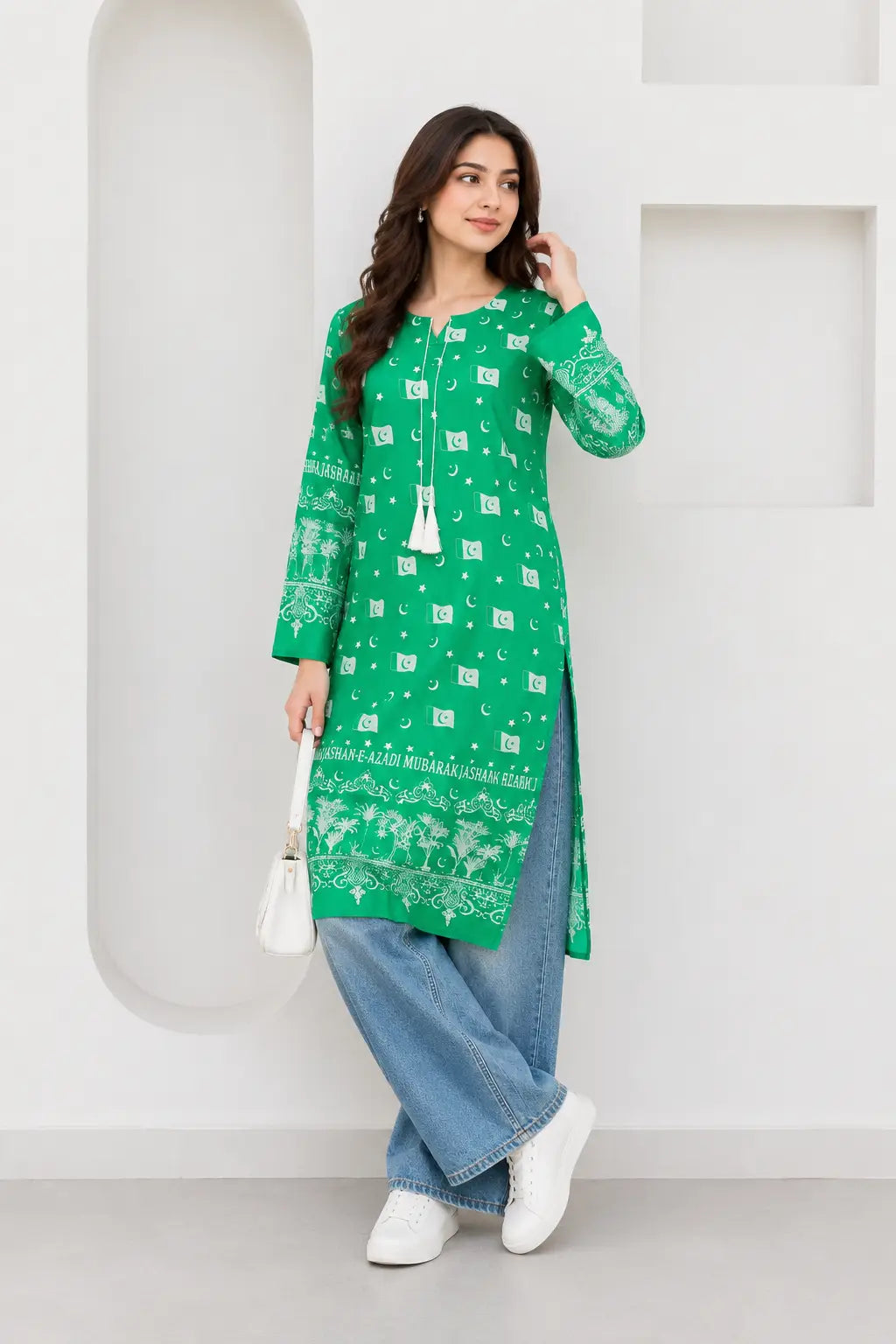 1 Pc Women's Stitched Arabic Lawn Block Printed Shirt Azadi Special
