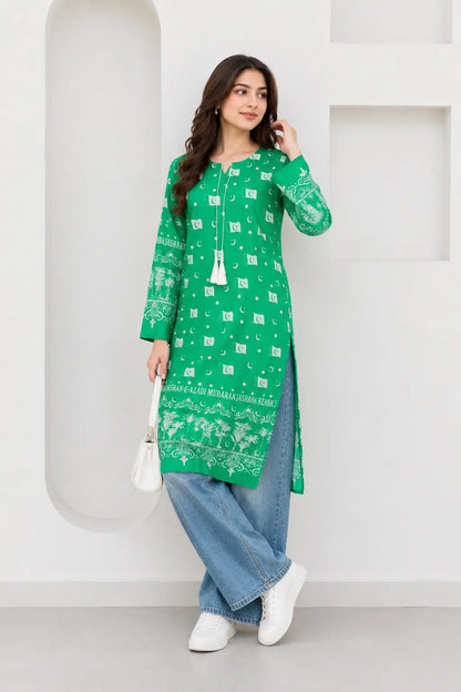 1 Pc Women's Stitched Arabic Lawn Block Printed Shirt Azadi Special