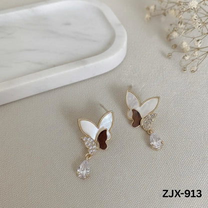 Korean Butterfly Pearl Earrings with Crystal Dangle