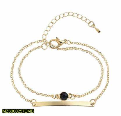 Golden Plated Hand Bracelet with Black Stone for Women