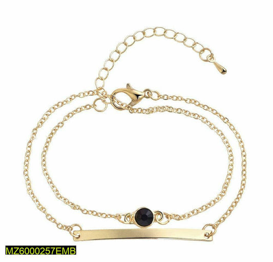 Golden Plated Hand Bracelet with Black Stone for Women