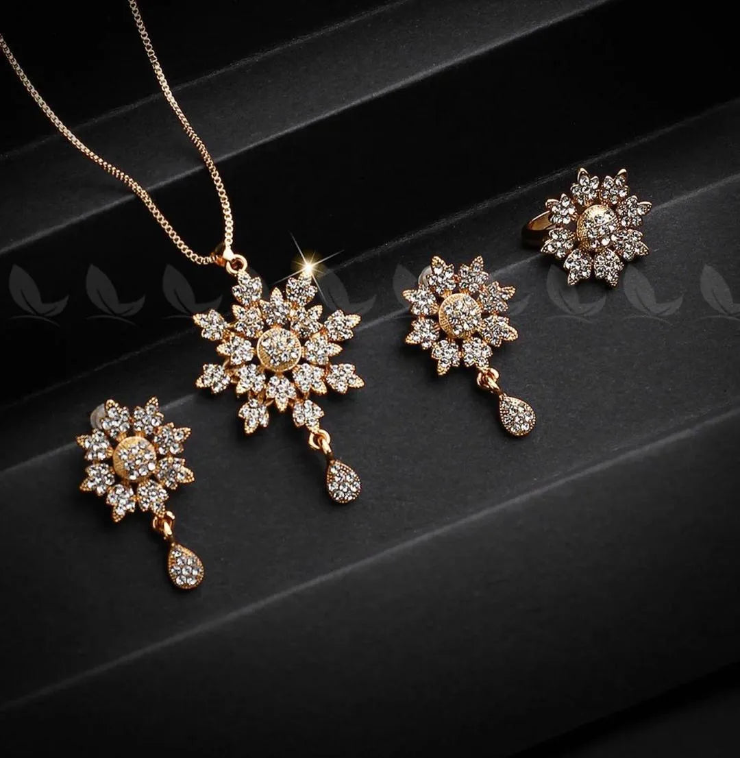 Golden Flower Jewelry Set for Women with Zarcoon Stones