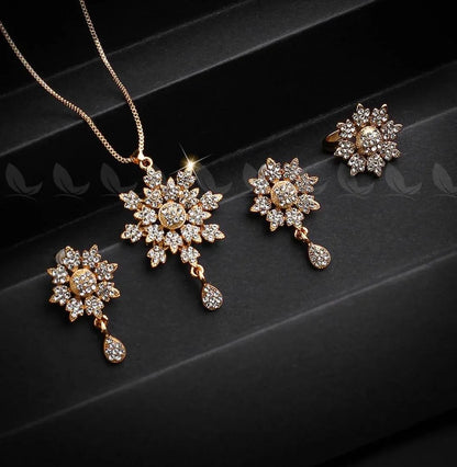 Golden Flower Jewelry Set for Women with Zarcoon Stones