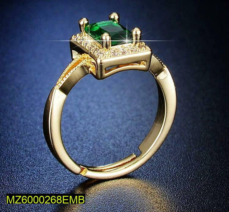 Women Green Square Zircon Ring Adjustable Golden Plated