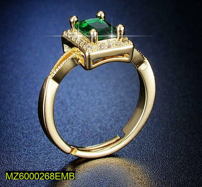 Women Green Square Zircon Ring Adjustable Golden Plated
