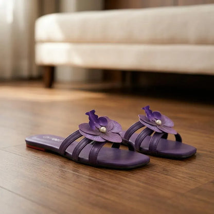Purple Floral Floral Slip On Sandals for Women