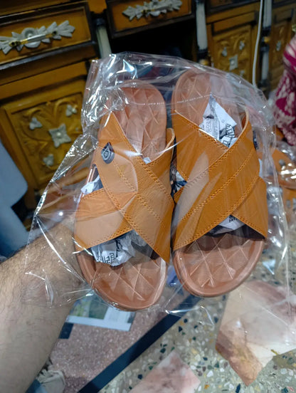 Men's Cross Strap Slide Sandals | Premium Soft Comfortable Slippers for Men | Lightweight Anti-Slip Casual Summer Slides | Indoor Outdoor Open Toe Brown Sandals