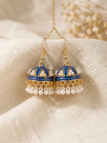 Women Funky Jhumka Earrings Gold Plated Multicolor 2 Pcs