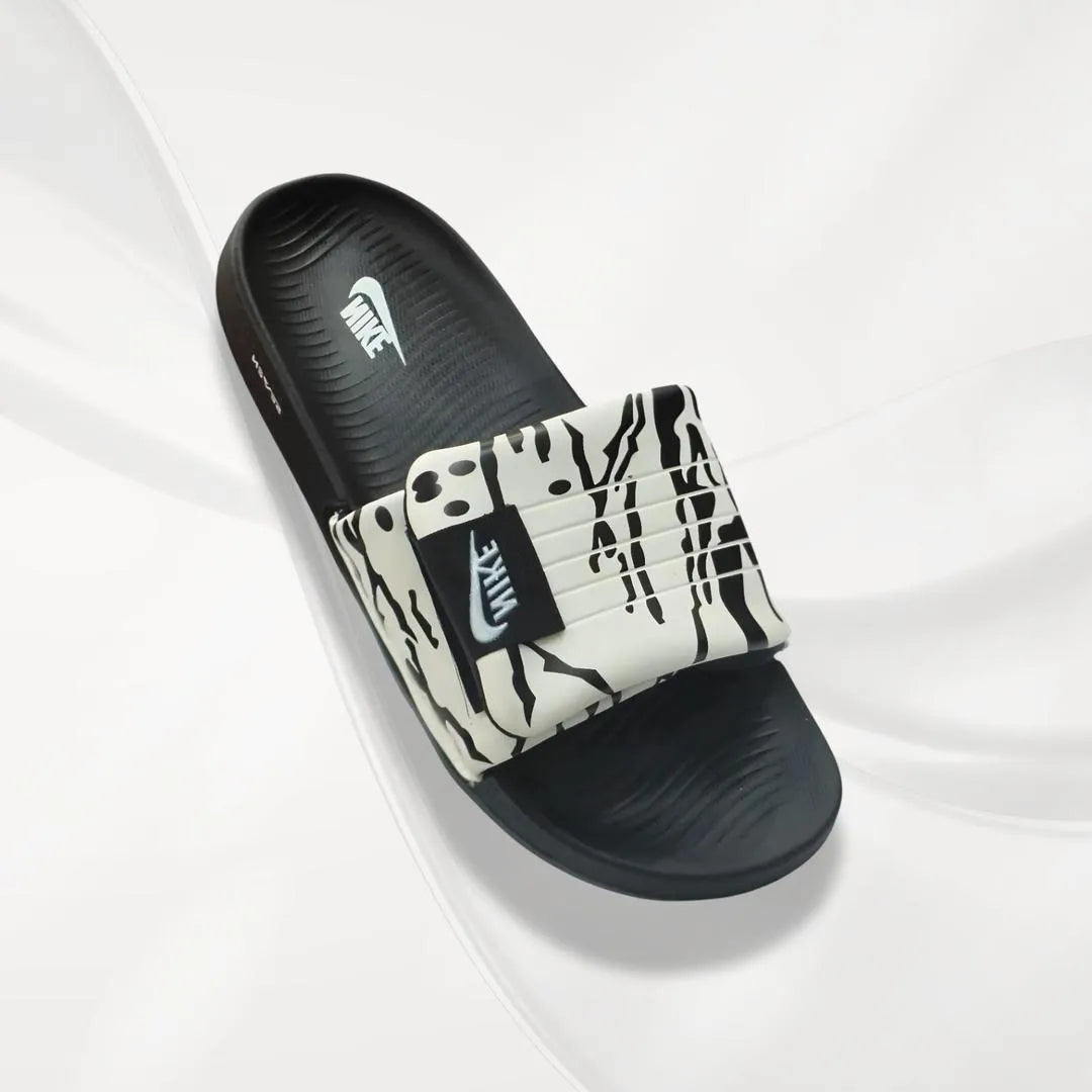 Nike Logo Slide Slippers Black White Patterned