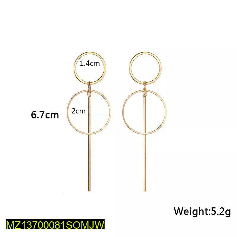 Golden Alloy Drop Earrings for Women, Geometric Double Circle, Lightweight, Durable, Western Korean Style