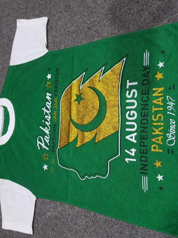 Unisex Green Printed 14th August T-Shirt 24-28