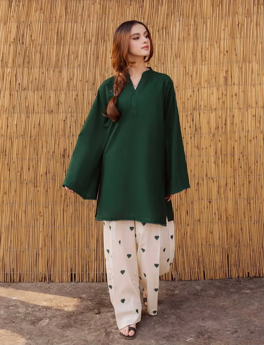 Women's Heart Printed Summer Linen 2 Piece Flapper Suit with V Neck Shirt | Sequence Lace Work | Casual Printed Cord Set | Soft Linen Dress for Women