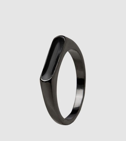 Stainless Steel Ring Black Gemstone Size 17-20