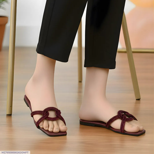 Maroon Grace Knot Women's Flat Sandals Size 36-41