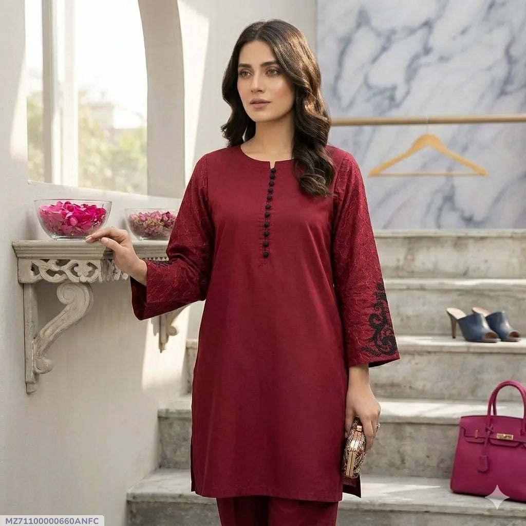 1 Pc Women's Stitched Lawn Embroidered Shirt