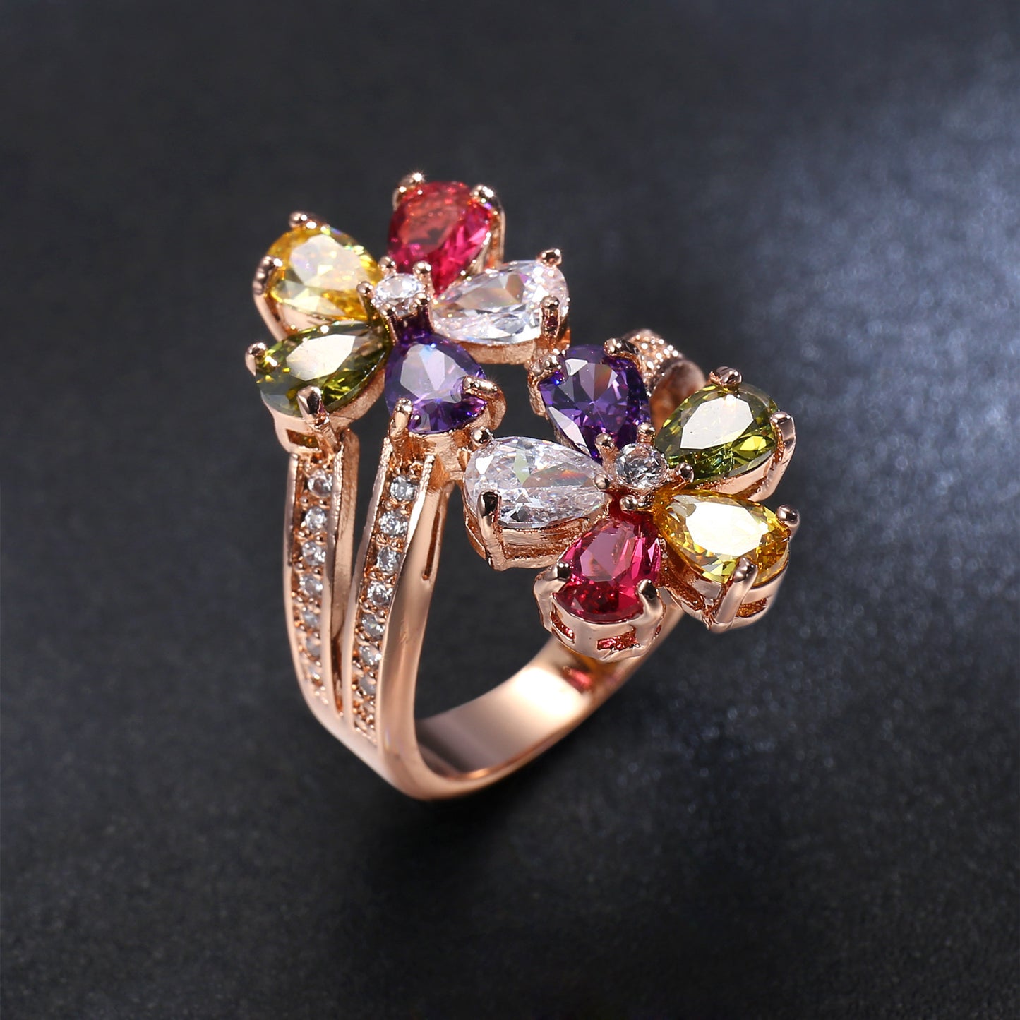 Women Zircon Flower Ring Daily Wear Jewelry