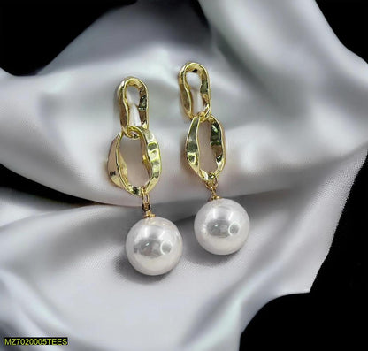 Pearl Drop Chain Earrings Gold Tone for Women