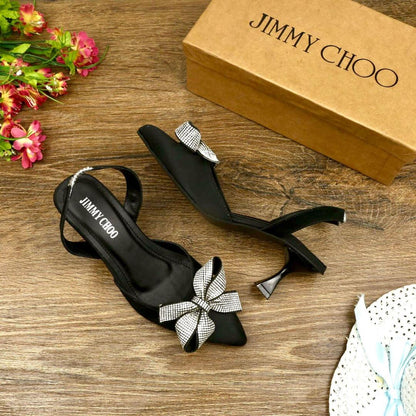 Black Rhinestone Bow Heels for Women Formal Party Wear