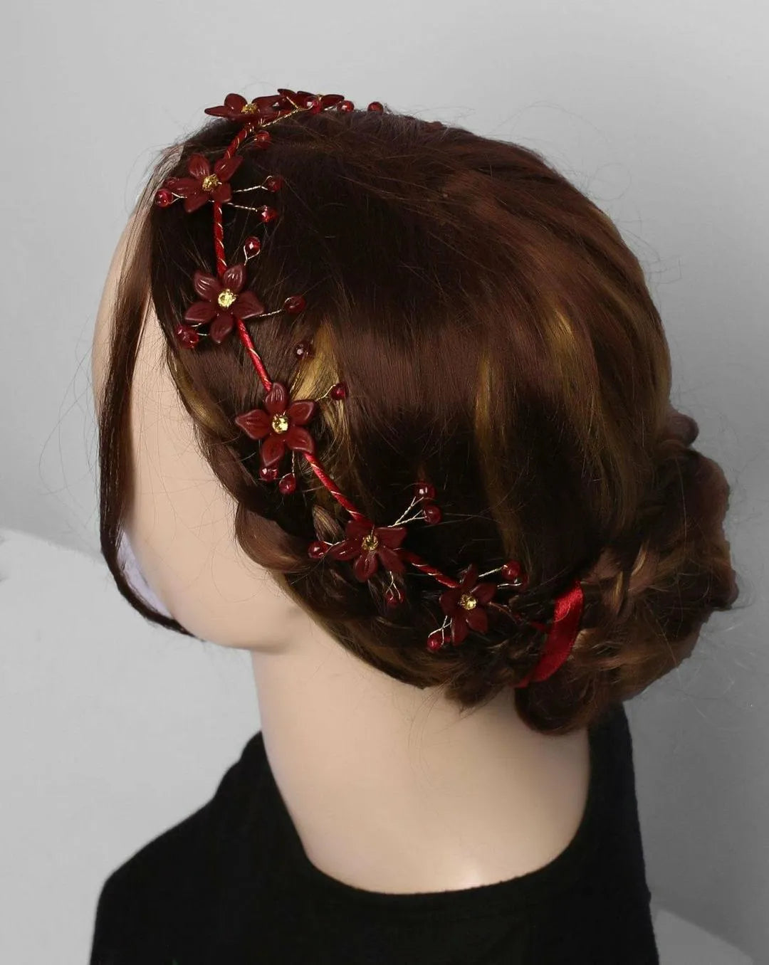 Elegant Red Beaded Hair Band for Women