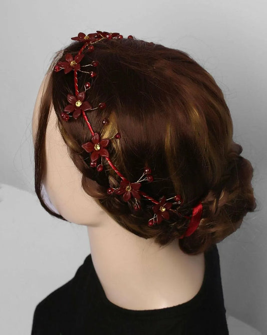 Elegant Red Beaded Hair Band for Women