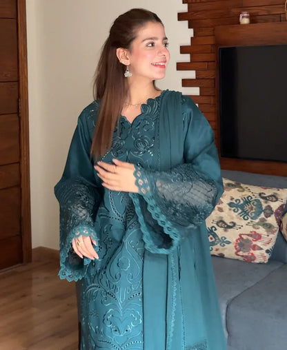 Teal Majestique - Lawn Cotton Embroidered Dress
