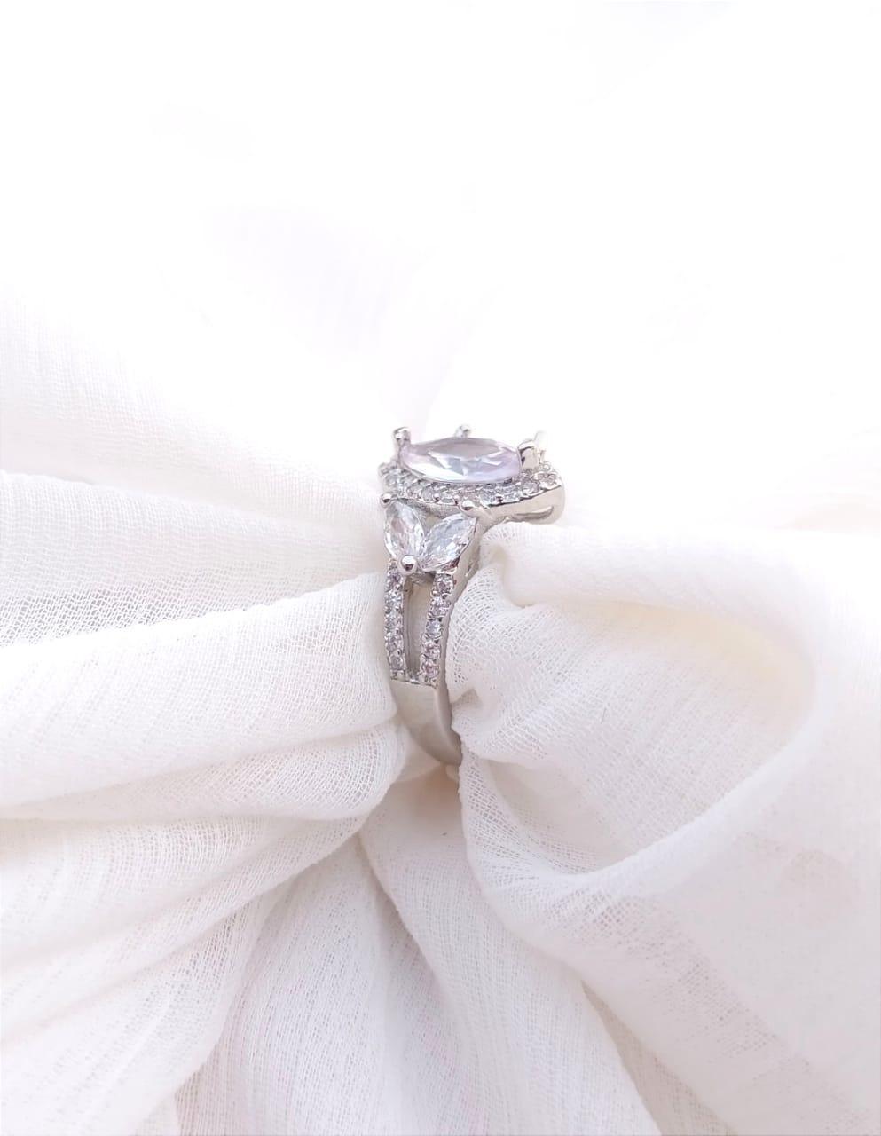 Modern Silver Plated Crystal Ring for Women