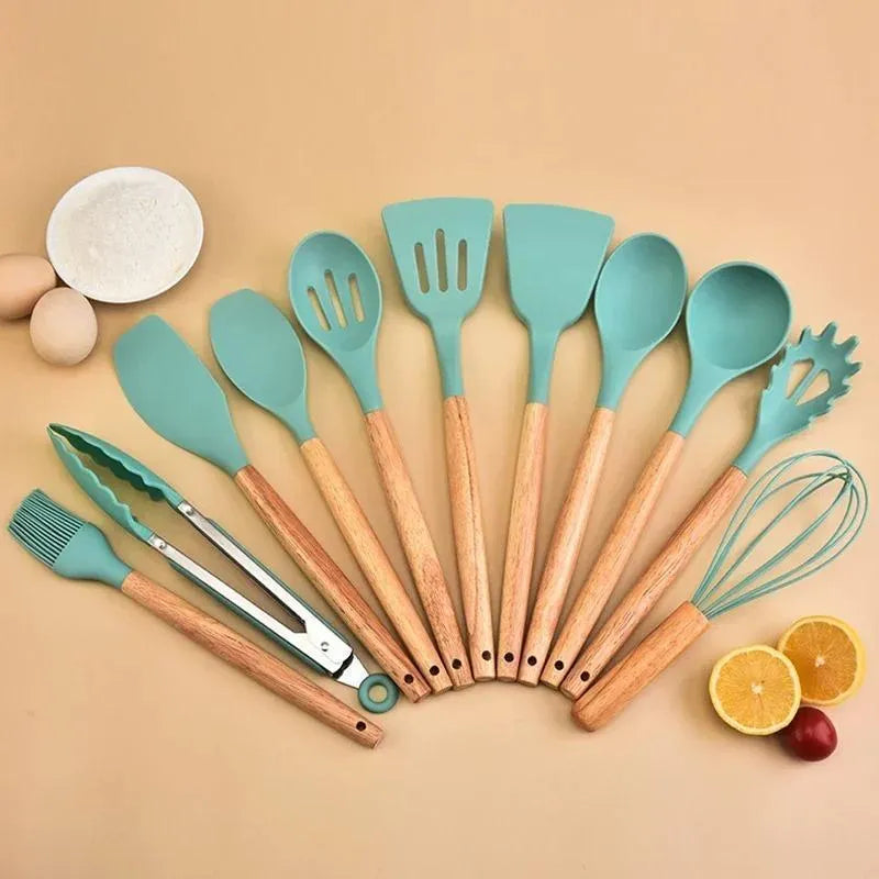 10-Piece Stainless Steel Kitchen Set with Wooden Handles