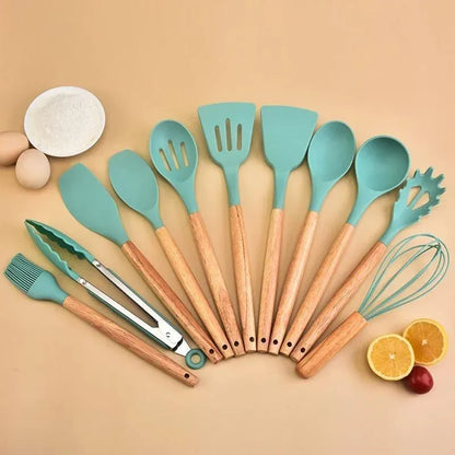 10-Piece Stainless Steel Kitchen Set with Wooden Handles