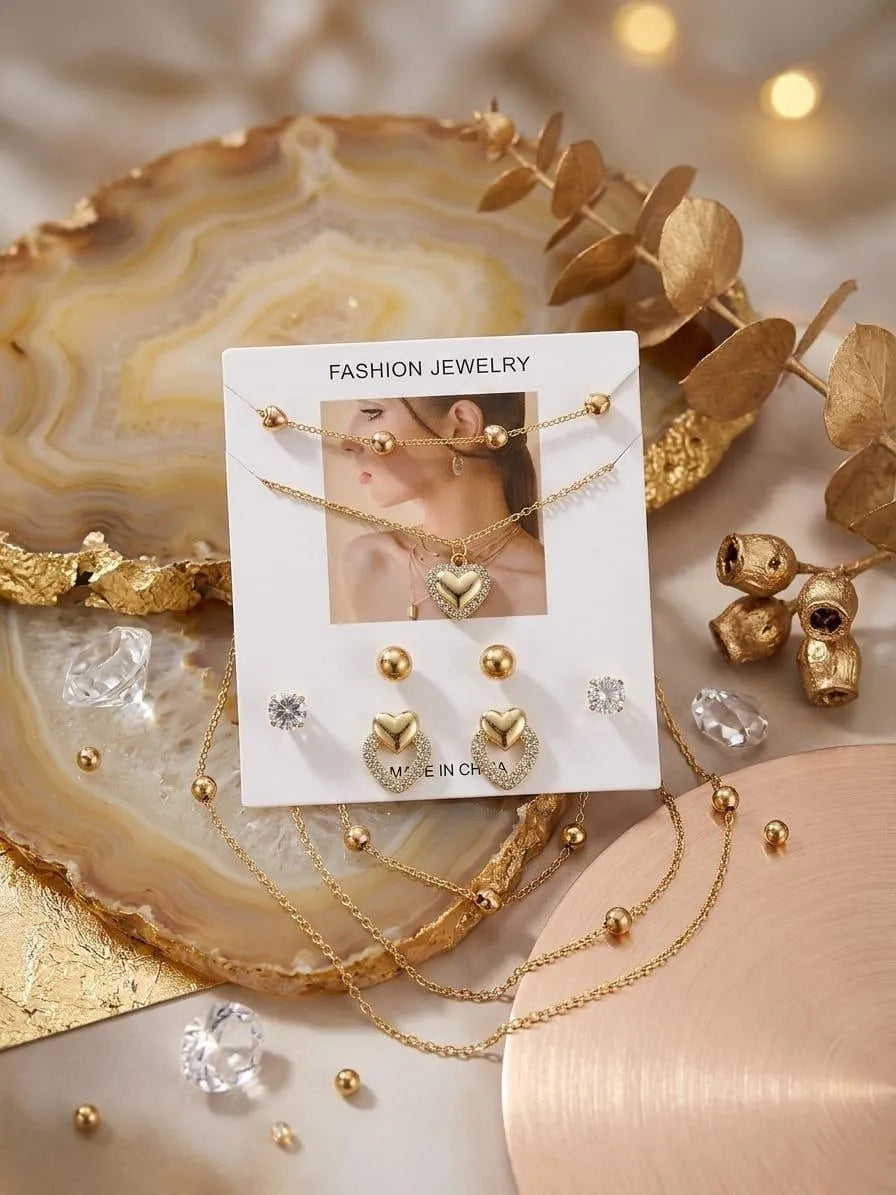 Golden Crystal Pendant Earrings Set for Women