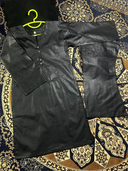 Black Cotton Kurta & Trouser Set for Girls 5-12 Years