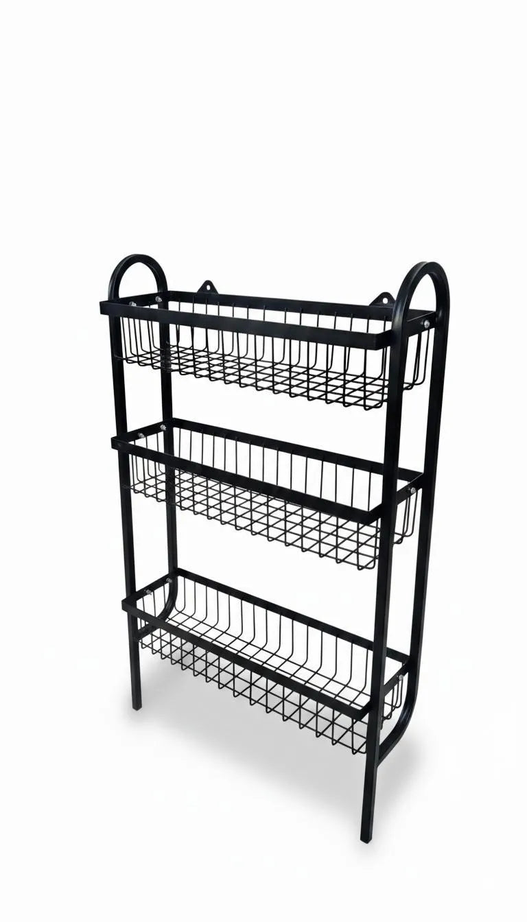 Wall Mounted Spice Rack Black Stainless Steel 3 Tier