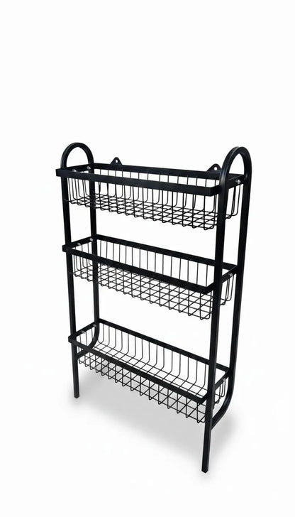 Wall Mounted Spice Rack Black Stainless Steel 3 Tier
