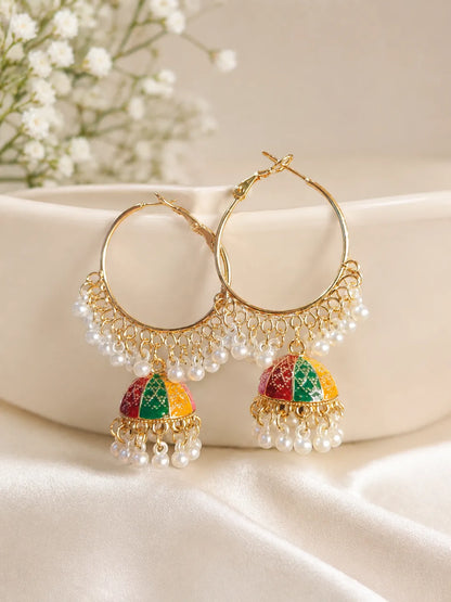 Golden Crystal Jhumka Earrings for Women