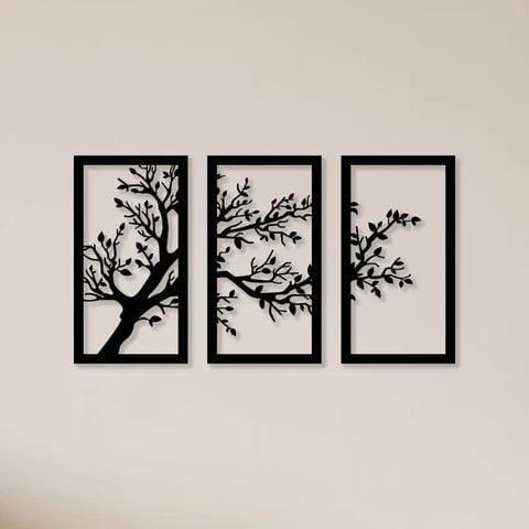 Modern Tree Wall Art Set Black Laser Cut 3Pcs