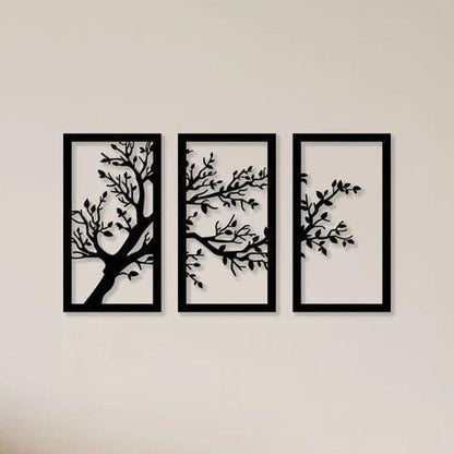 Modern Tree Wall Art Set Black Laser Cut 3Pcs